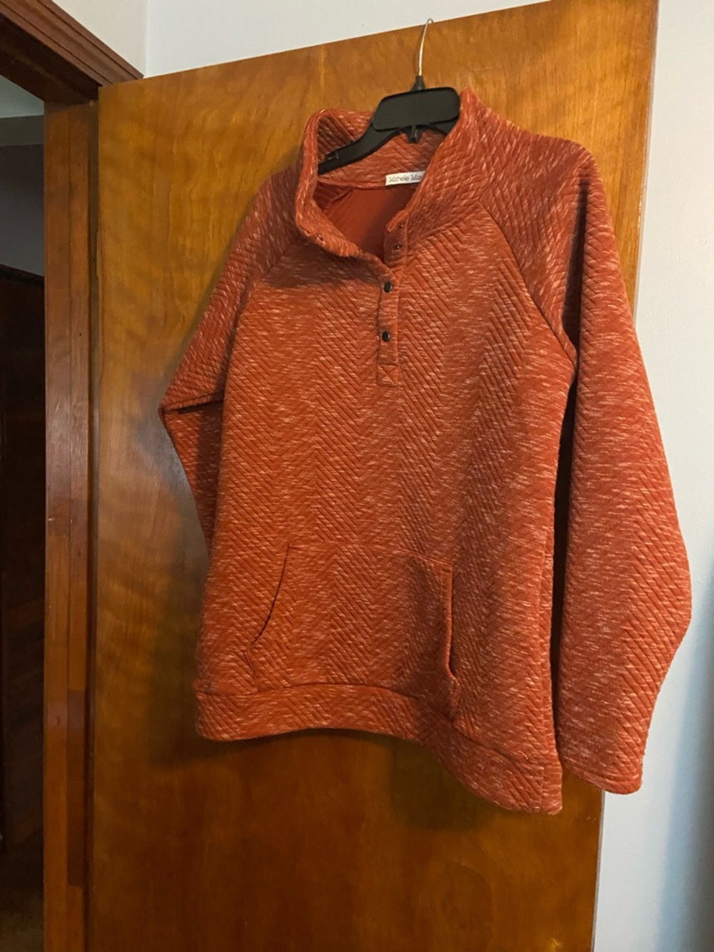 Michelle Mae Women's Rust Quilted Button-Neck Pullover